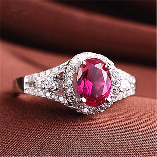 Ring one-size, synthesized ruby stone, 925 silver adjustable, Korean style