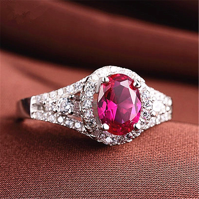 Ring one-size, synthesized ruby stone, 925 silver adjustable, Korean style