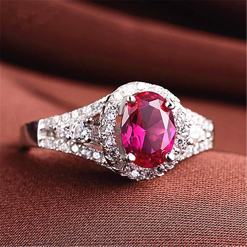 Ring one-size, synthesized ruby stone, 925 silver adjustable, Korean style