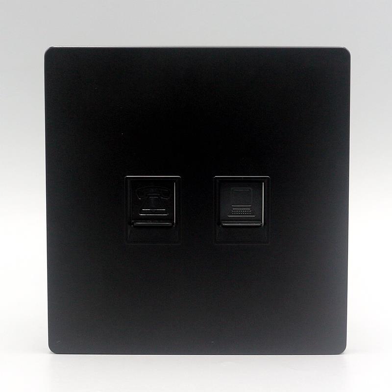 黑色86型双口免打六类电脑电话面板CAT6千兆网线带语音电话线插座