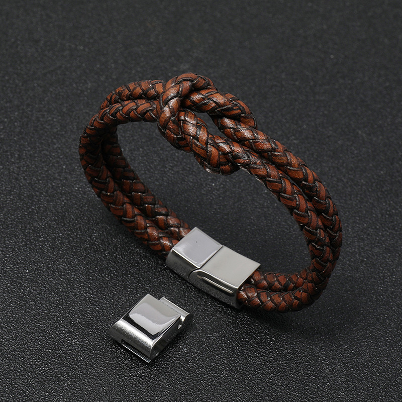retro woven leather  stainless steel  magnet buckle menu0027s bracelet
