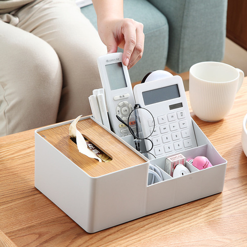 Living Room Desktop Japanese Bamboo Wood Paper Towel Box Plastic Simple Napkin Box Creative Home Multifunctional Storage Paper Box