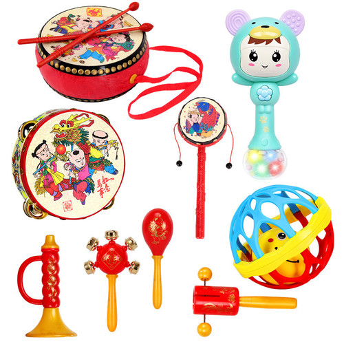 Baby Rattles Toy Set for 0-1 Year Old Hand-Crank Drum Classic Nostalgic Early Education and Intellectual Development Toy