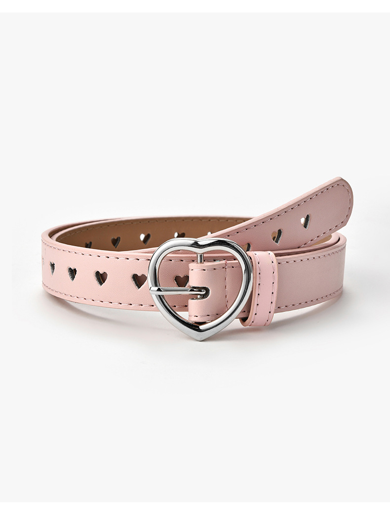 Peach Heart Buckle Simple Fashion Belt Love Heart Hole Hollow Decoration Women's Dress Belt Wholesale display picture 4