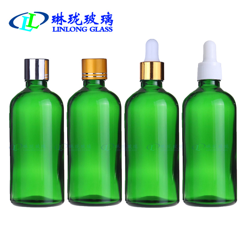  100ML玻璃绿色精油瓶原液分装瓶配盖加塞垫片/套 