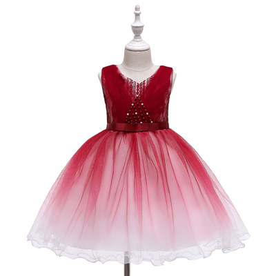 新款儿童礼服公主裙女童网纱渐变色蓬蓬裙超仙小女孩晚礼服批发|ru