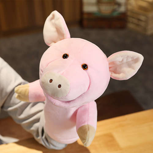 Early childhood education creative new large size animal wolf shark tiger pig plush toy hand puppet that can open its mouth