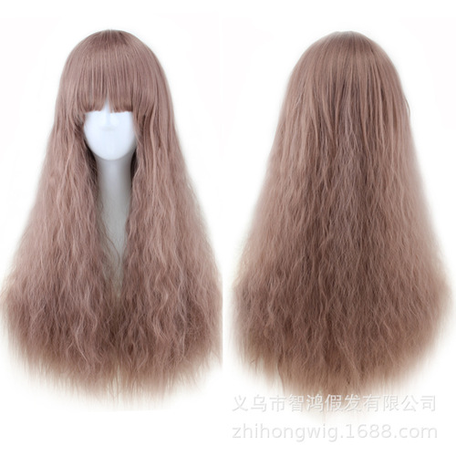Full bangs, corn perm, long wig cover, instant noodle roll, air bangs, simulated fluffy wig head cover, whole top can be wholesaled