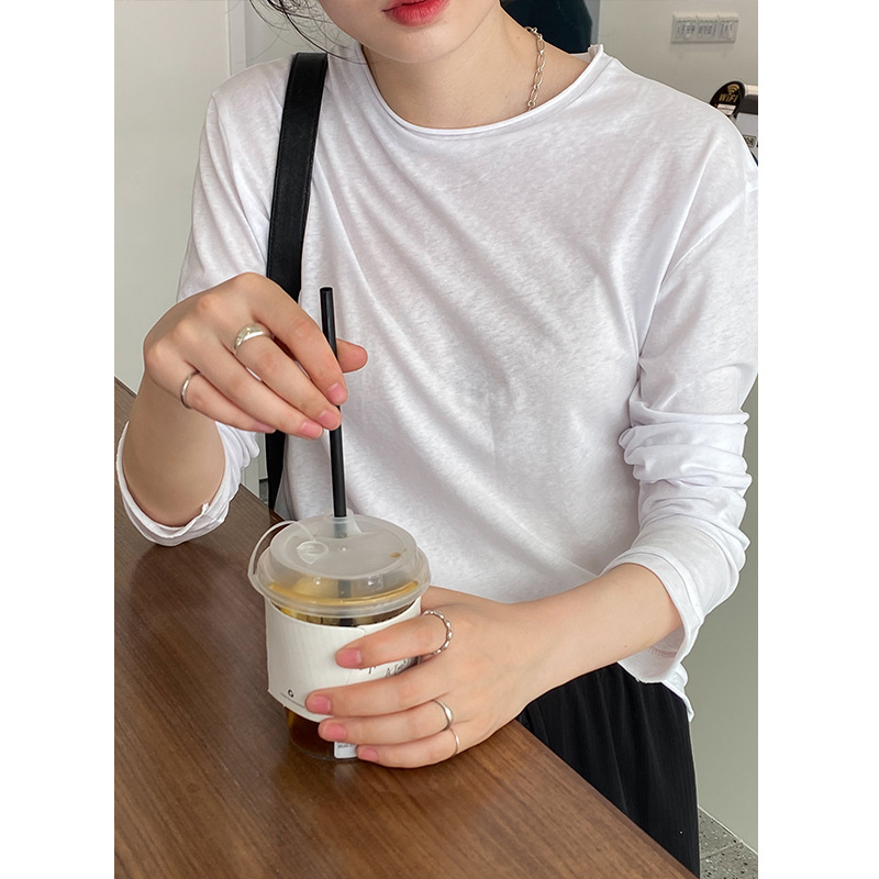 木兰 休闲打底长袖T恤衫女2021春季新款简约基础款针织上衣20815