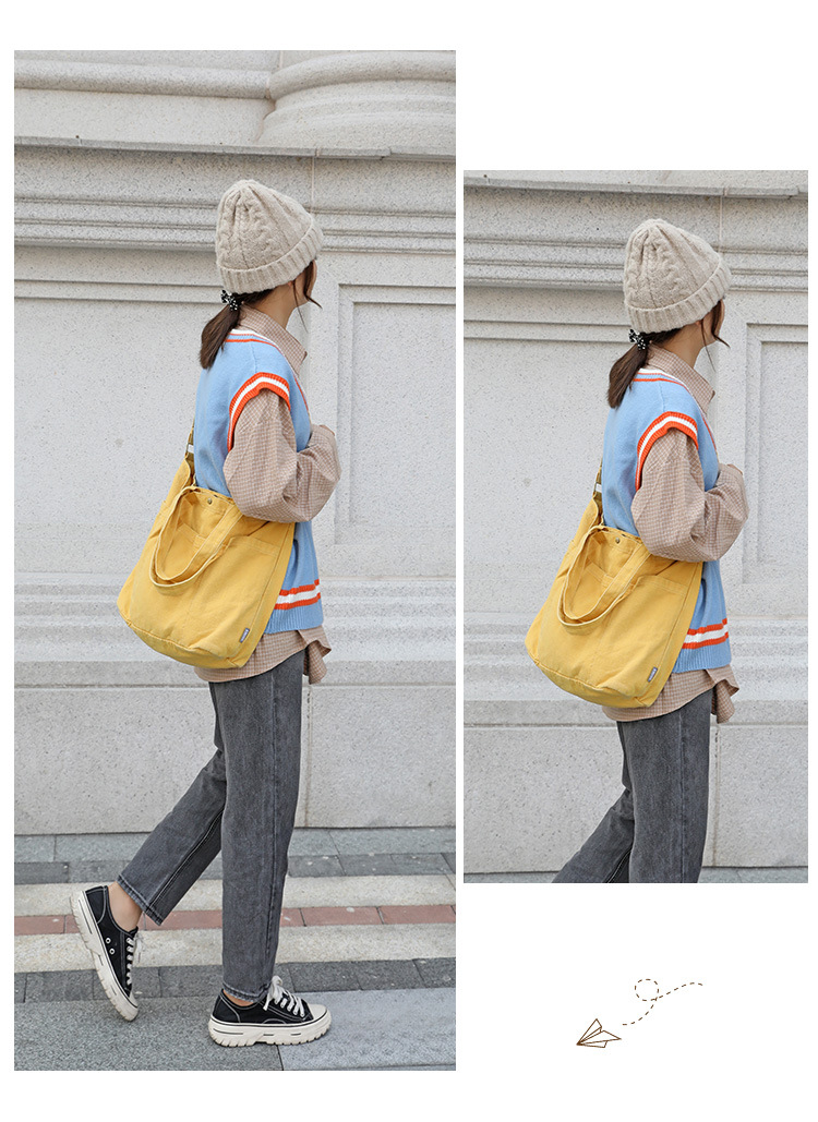 750g Weight Canvas Lining Material Magnetic Buckle Closure Type Single Shoulder Strap Strap Type Women's Fashion Solid Color Canvas Shopping Bags