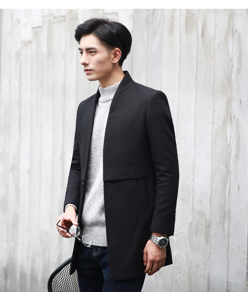 特價清倉中長款青年男士毛呢大衣韓版修身潮流男士大衣修身外套