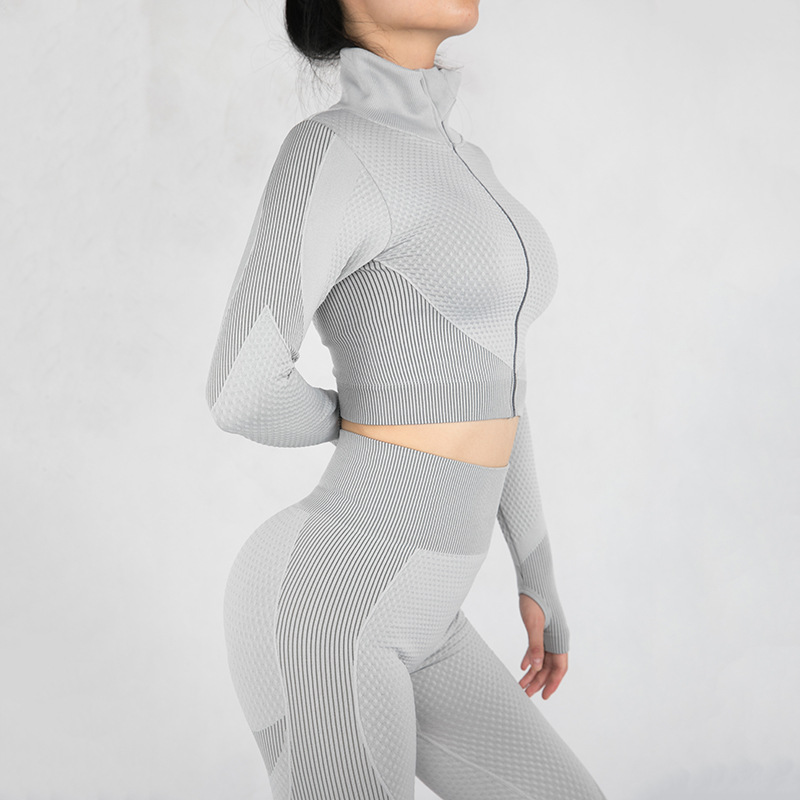 Amazon Outdoor Sports Zipper Cardigan Tight Yoga Set Striped Trousers Running Fitness Two-Piece Set Women