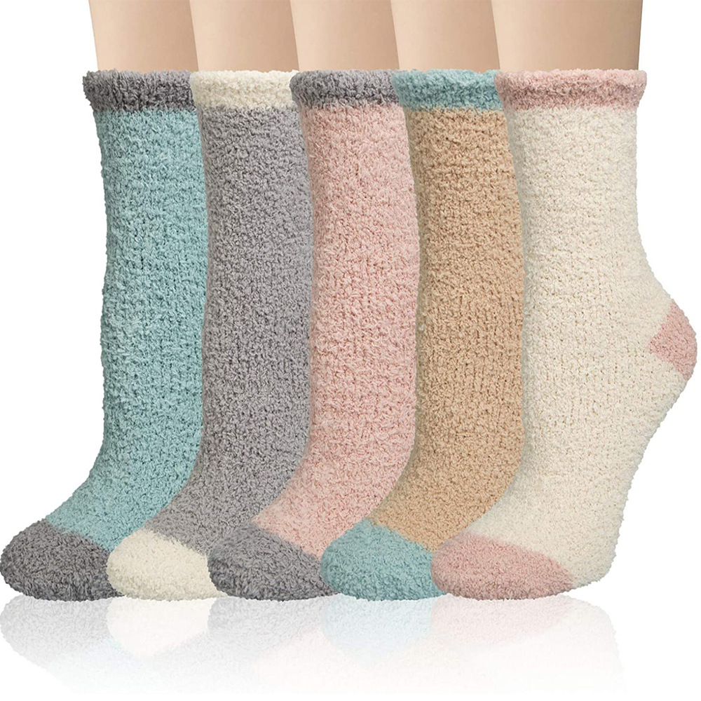 Vellón de coral antideslizante no pelusa Amazon Venta caliente calcetines de piso mediados de la pantorrilla Otoño e Invierno engrosada calcetines de sueño cálido KC01