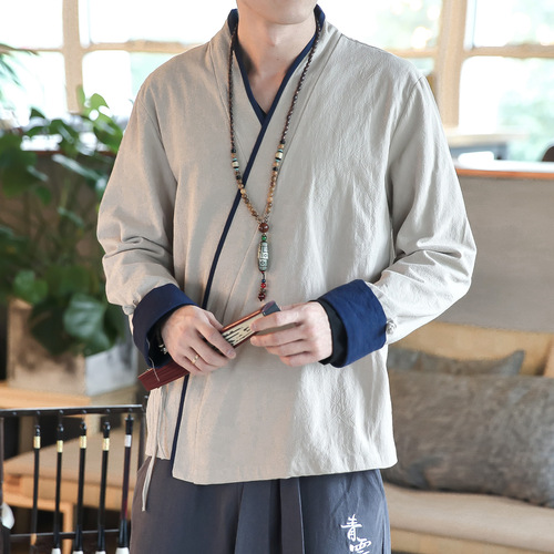 Men's Chinese kung fu shirt Cotton tai chi martial art performance top for Men retro long-sleeved wushu practice shirt tang suit