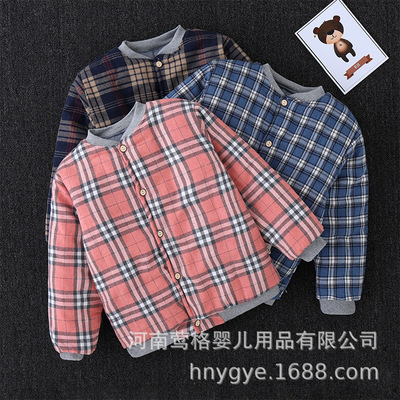 中童棉服棉袄夹棉加厚男女童棉袄内外穿卫衣棒球服纯棉保暖格子衫