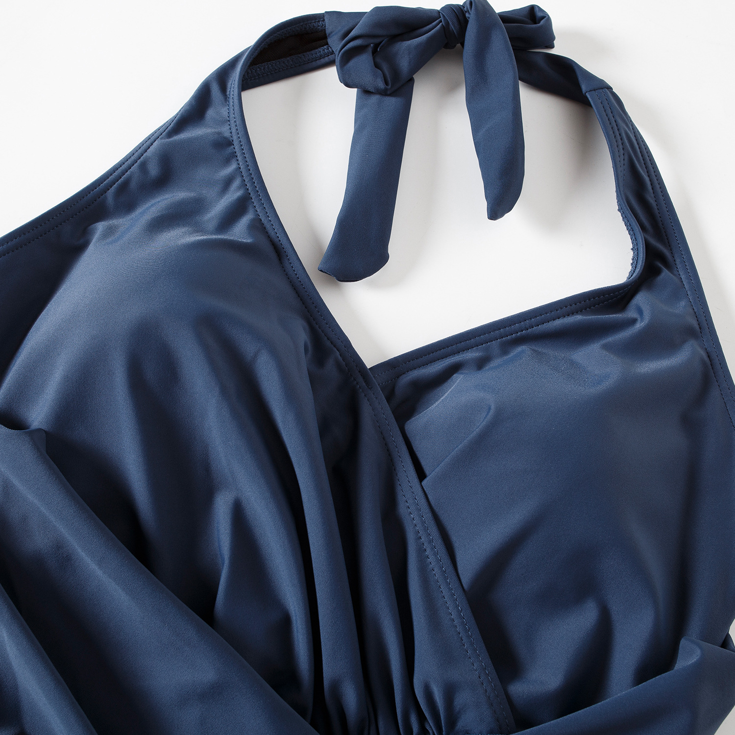 批发跨境爆款游泳衣露背遮肚欧美泳衣纯色交叉亚马逊挂脖连体泳装