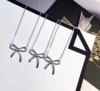 Necklace with bow, fashionable accessory, silver 925 sample, Korean style, Birthday gift, wholesale