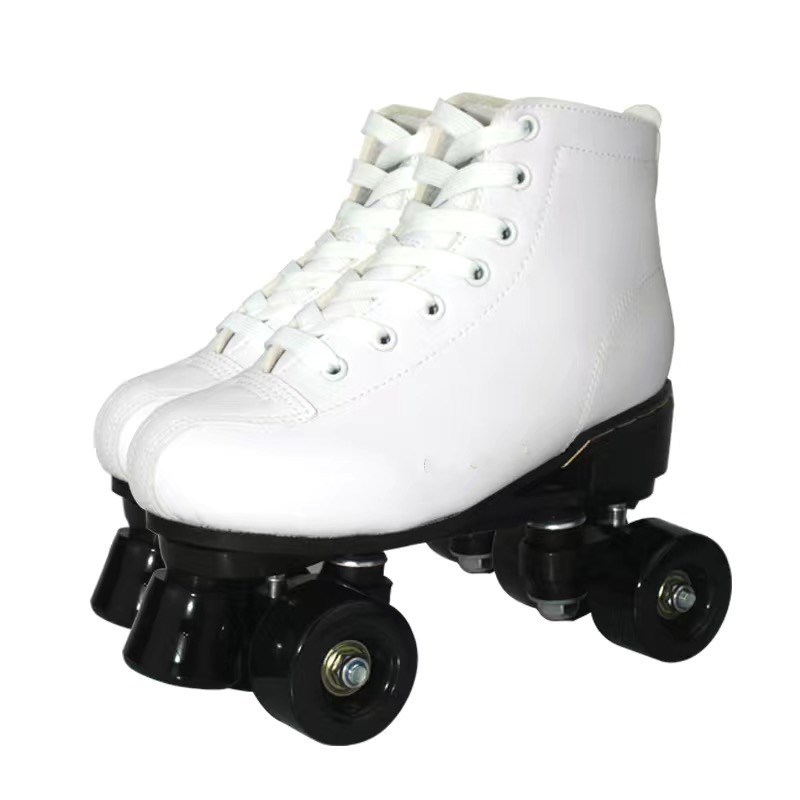 新款白色牛皮闪光轮耐磨双排溜冰鞋花样儿童成人滑冰鞋轮厂家直销