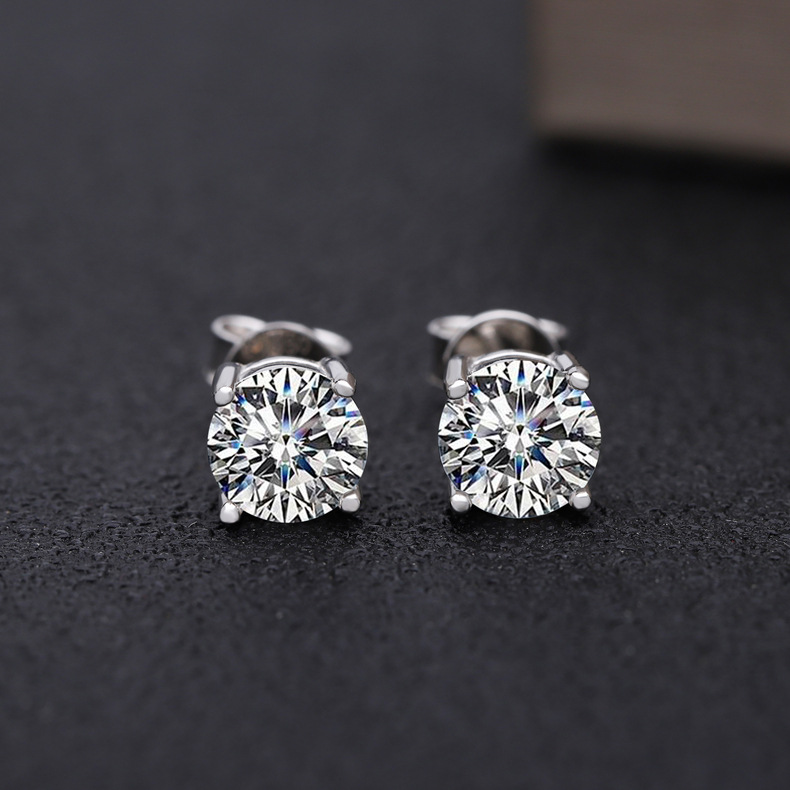 源头厂家莫桑石耳钉S925银耳饰莫桑钻纯银PT950铂金18k金加工定制