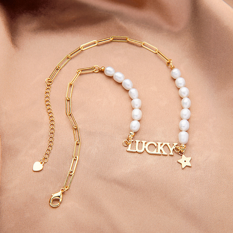 Lucky  Letter  Star Fashion  Pearl Necklace display picture 2