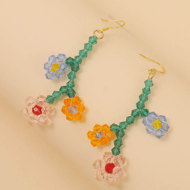 Koreanische Süße Hand Gewebte Kristall Blumen Ohrringe Weibliche Earrings Internet-promi-ohrringe Mit Langem Temperament display picture 6