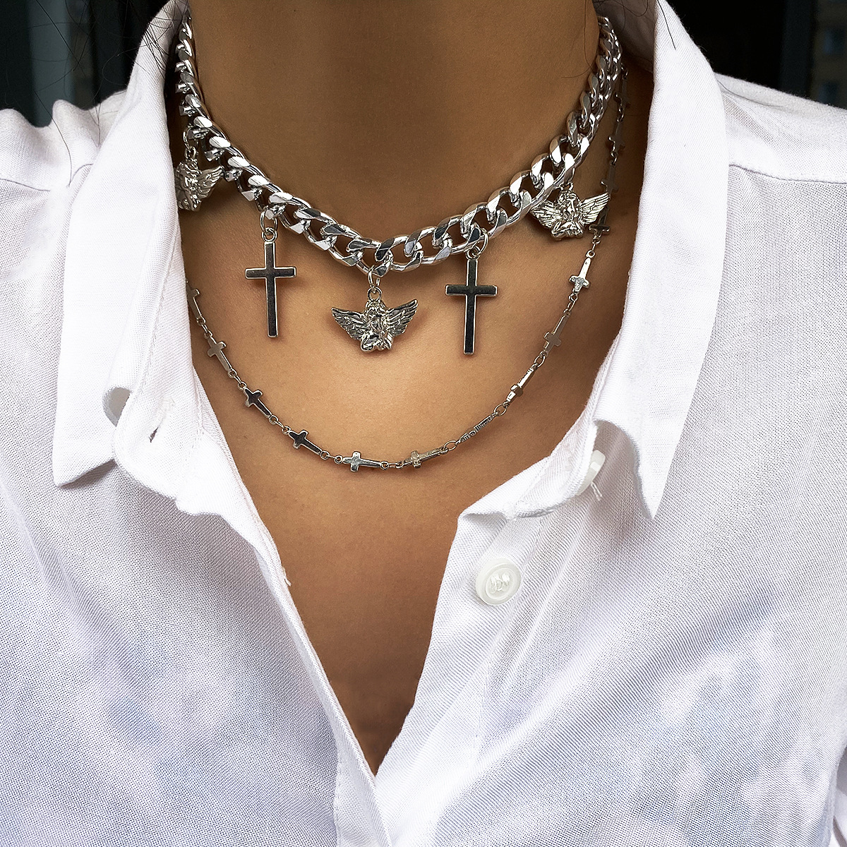 Hip-hop Necklace Cross Multi-layer Women's Suit Necklace display picture 3