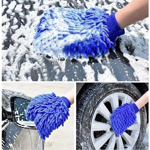 Car wash gloves double-sided car wiping gloves chenille coral velvet thickened car gloves rags dust removal cleaning tools