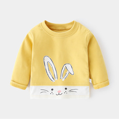 Baby's Autumn Clothes Single Inner T-shirt Elastic Pure Cotton Soft Fleece 03 Years Old Autumn and Winter Baby Hoodie Top Children's Wear