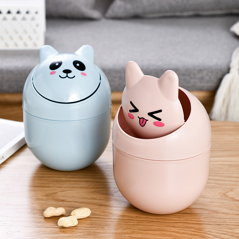 Creative Desktop Shaking Cover Trash Can Living Room Coffee Table Paper Bin Home Use Mini Waste Bin Girl Heart Cute Style