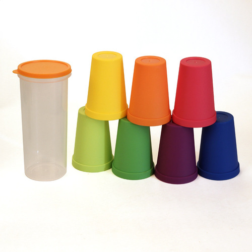 Japanese-style children's rainbow water cup, travel portable cup, seven-color disposable plastic cup, eight-piece set game set cup