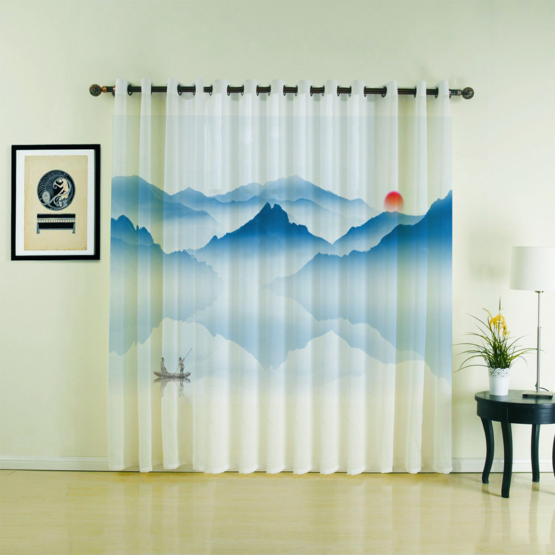 new pattern high-grade New Chinese style style curtain customized pattern a living room bedroom Windows Landscape painting shading Curtains