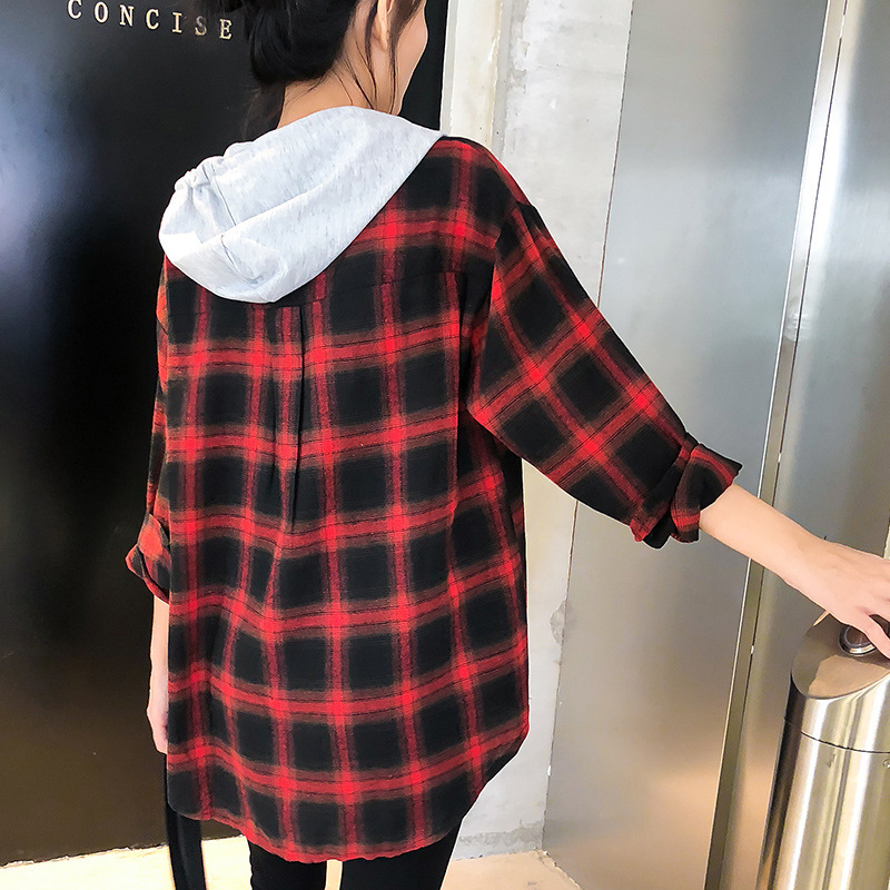 Women's loose plaid long-sleeved blouse New Harajuku Student Shirt Jacket in Spring_voghion.com
