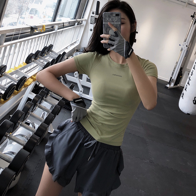 Letter Sports Top Women's Short-sleeved Fitness Suit Summer Thin Running Quick-drying T-shirt Sexy Tight Yoga Suit