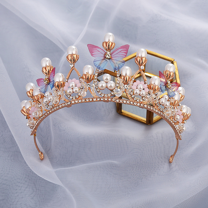 Crown Hair Accessories Type Artificial Pearls, Rhinestones Inlay Material Fashion Crown Butterfly Metal Inlay Artificial Pearls Rhinestones Crown