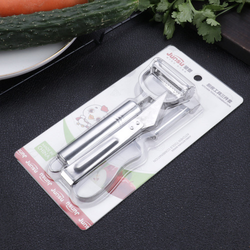 Stainless steel kitchen gadget multifunctional planer fruit knife grating peeler duck feather clip paring knife three-piece set