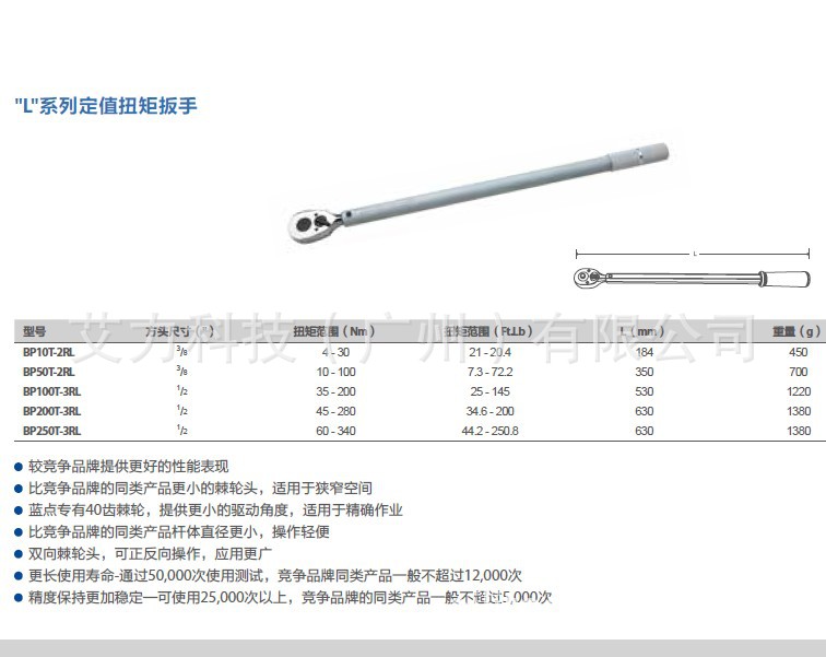 美国蓝点BLUEPOINT定值扭矩扳手BP10T-2RL BP50T-2RL BP100T-3RL