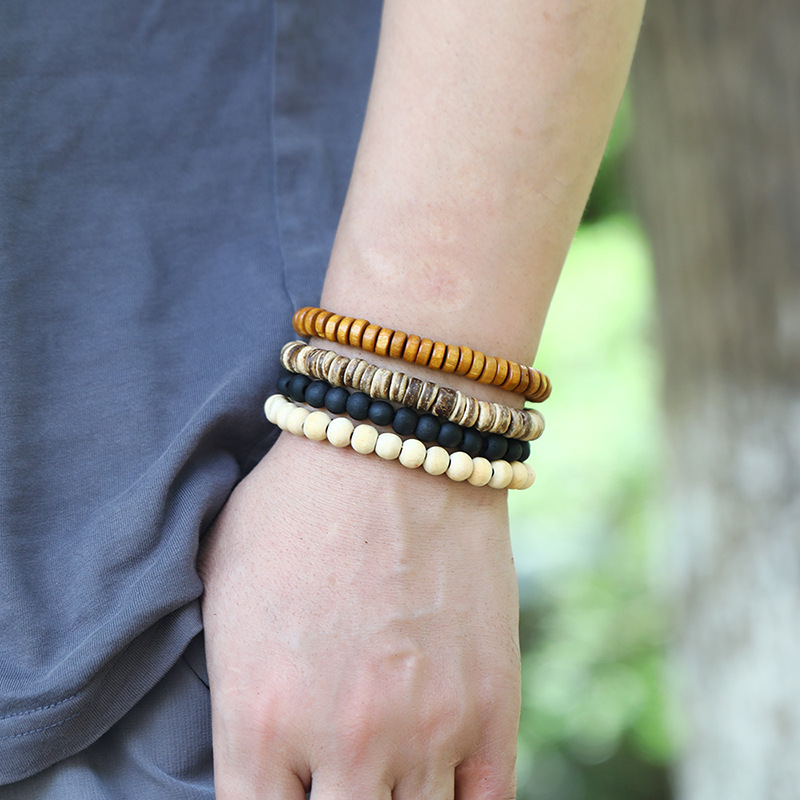 new retro woven leather wooden bead bracelet set