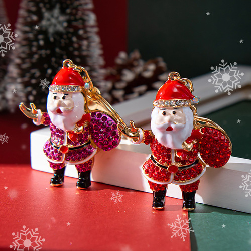 European and American Cross-border New Christmas Series Diamond-embellished Oil Christmas Elf Keychain Ornament Metal Small Gift Hanger