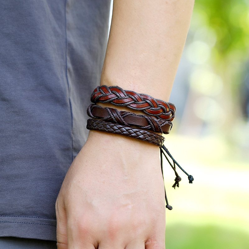 Fashion new cowhide simple multi-layer menu0027s bracelet
