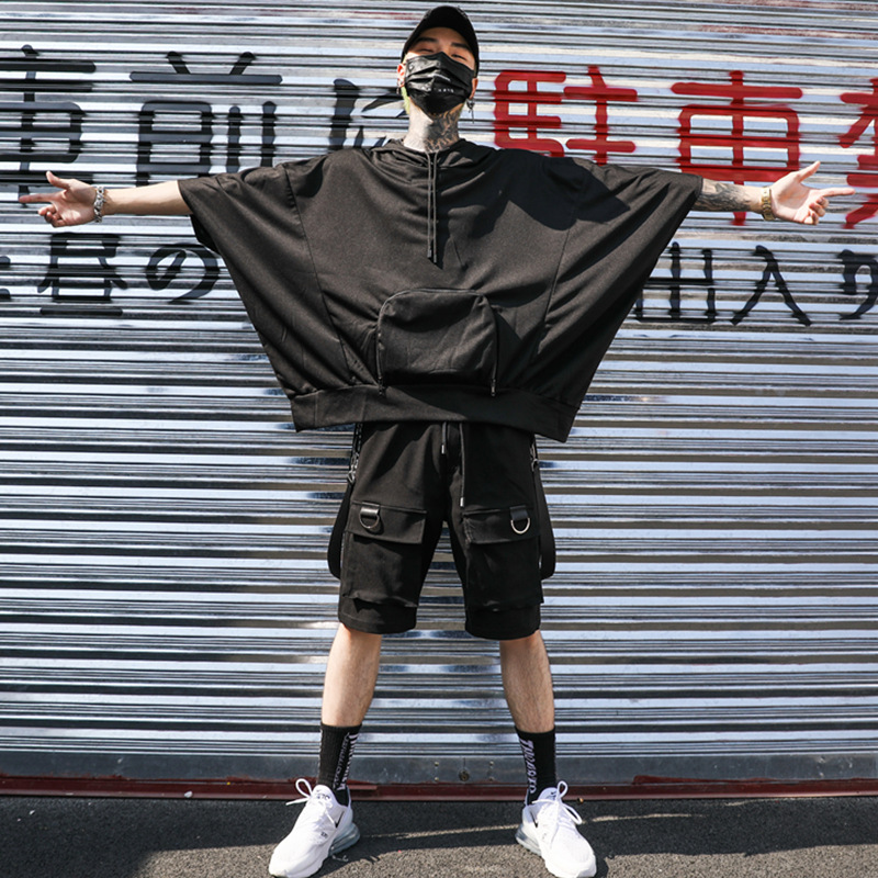 Overalls Shorts Men's Tide Brand Ins Personality New Harajuku Style Korean Version Loose Trend Hip-hop Streamer Five-point Pants Tide