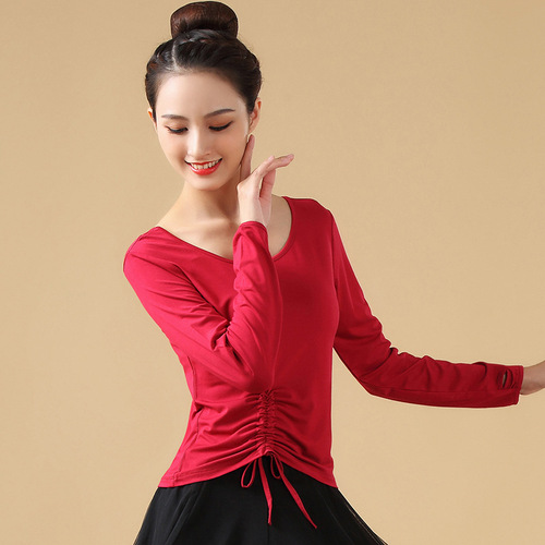 Women Black dark green red Latin ballroom dance tops Modal cotton modern classical practice clothes ballet exercises gymnastics dance tops for lady