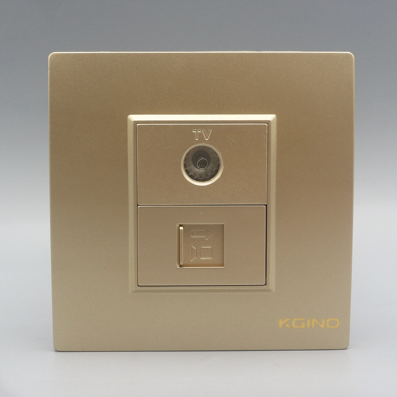 香槟金色86型7类电脑+电视插座CAT7网络有线电视面板电脑电视插口