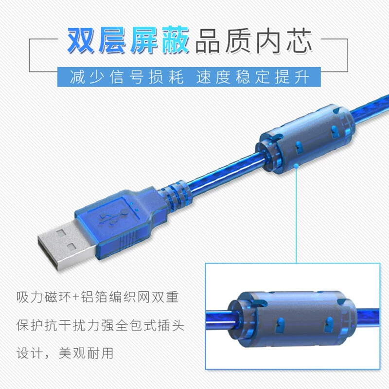 Оптовая USB-печать линия USB2.0 принтер данные соединение кабель прозрачный синий 1,5 м/10 м Microbm