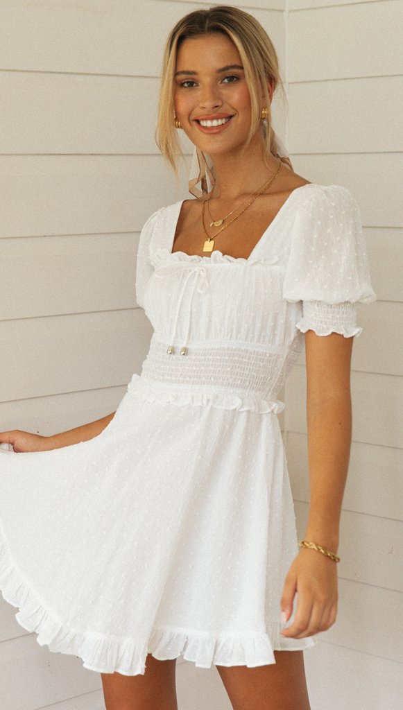 Solid Color Square Neck Puff Sleeve Lace-up Backless Dress NSJKW120434