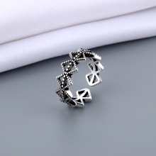 韩版泰银个性做旧复古几何镂空菱形开口戒指指环饰品