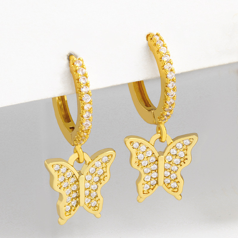 Fashion New Simple Butterfly Shell Diamond Copper Earrings For Women display picture 4