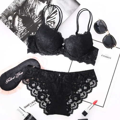 Small breast push-up adjustable lace girl sexy underwear female beauty back bra with side breasts bra set #8855