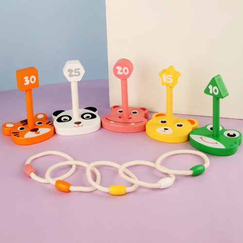 Children's wooden cartoon animal ring game kindergarten program activity ring game throwing educational toys
