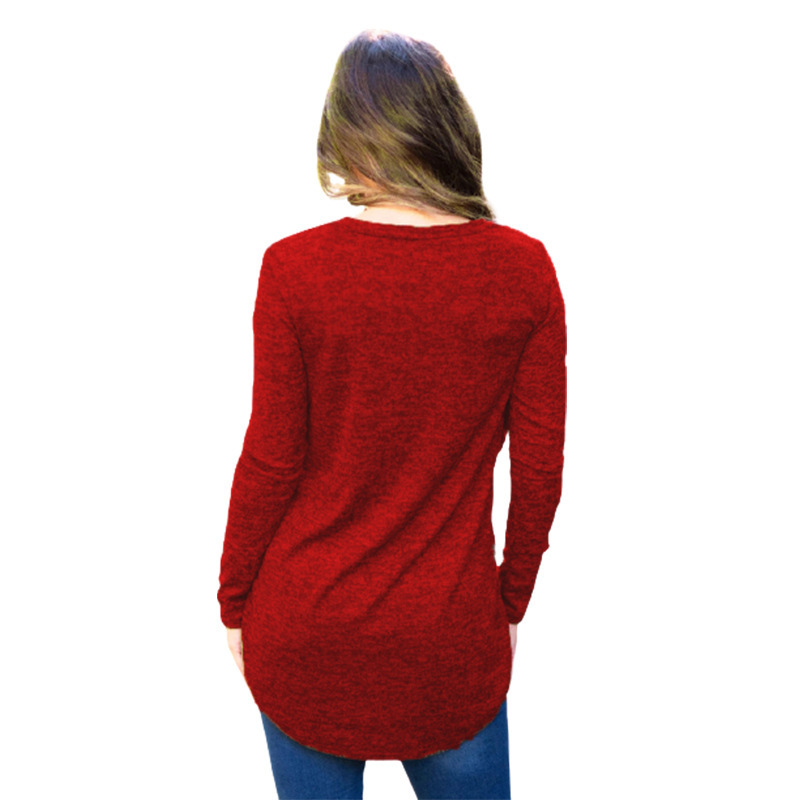 otoño e invierno nuevo bolsillo de costura cuello redondo camiseta de manga larga NSLZ26667