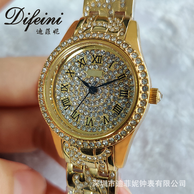 欧美跨境爆款货源工厂满天星小金表女士防水满钻日本机芯石英女表